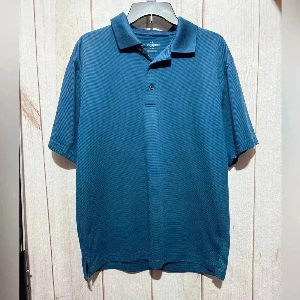 Grand Slam Golf Men’s Ribbed Short Sleeve Polo Shirt Dark Teal Size Large